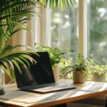 A tranquil and bright workspace by a window