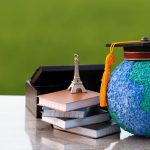 Abroad international, Europe Education knowledge learning study in Paris, France Ideas. Graduation celebrate cap on global with books, alternative studying world wide, Long distane learn by anywhere anytime.