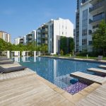 Modern residences with outdoor facilities, Facade of new low-energy houses .