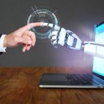 A robot hand and a human hand touch each other via the HUD display. SMB concept