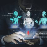 Businessmen use voice commands and agentic AI to enable Artificial intelligence to help search engines, Communication responds in real-time voice, and Futuristic technology transformat