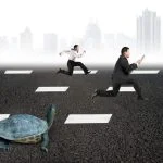 Slow and Steady Wins the Race of Business people and turtle. Scaling a Side Hustle concept