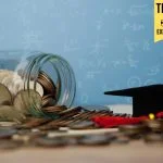 coins, dollar investment in education, long-term financial returns, future career growth, silver medals and books.