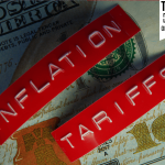 Red Tariffs and Inflation labels on a hundred dollar bill