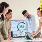 Team discussing environmental sustainable governance in the office