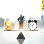 man choosing between money and time. Opportunity cost concept